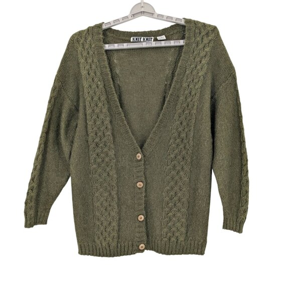 Vintage Chunky Cable Knit Cardigan Button Up Mohair Blend Textured Cottage Cozy - Picture 1 of 9